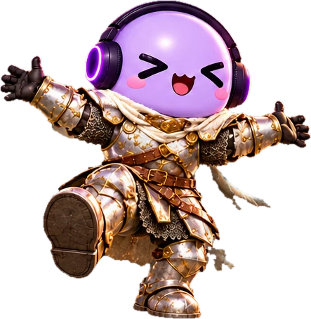 The knight cheering with headphones on