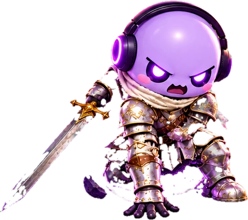 The knight powered up with purple energy